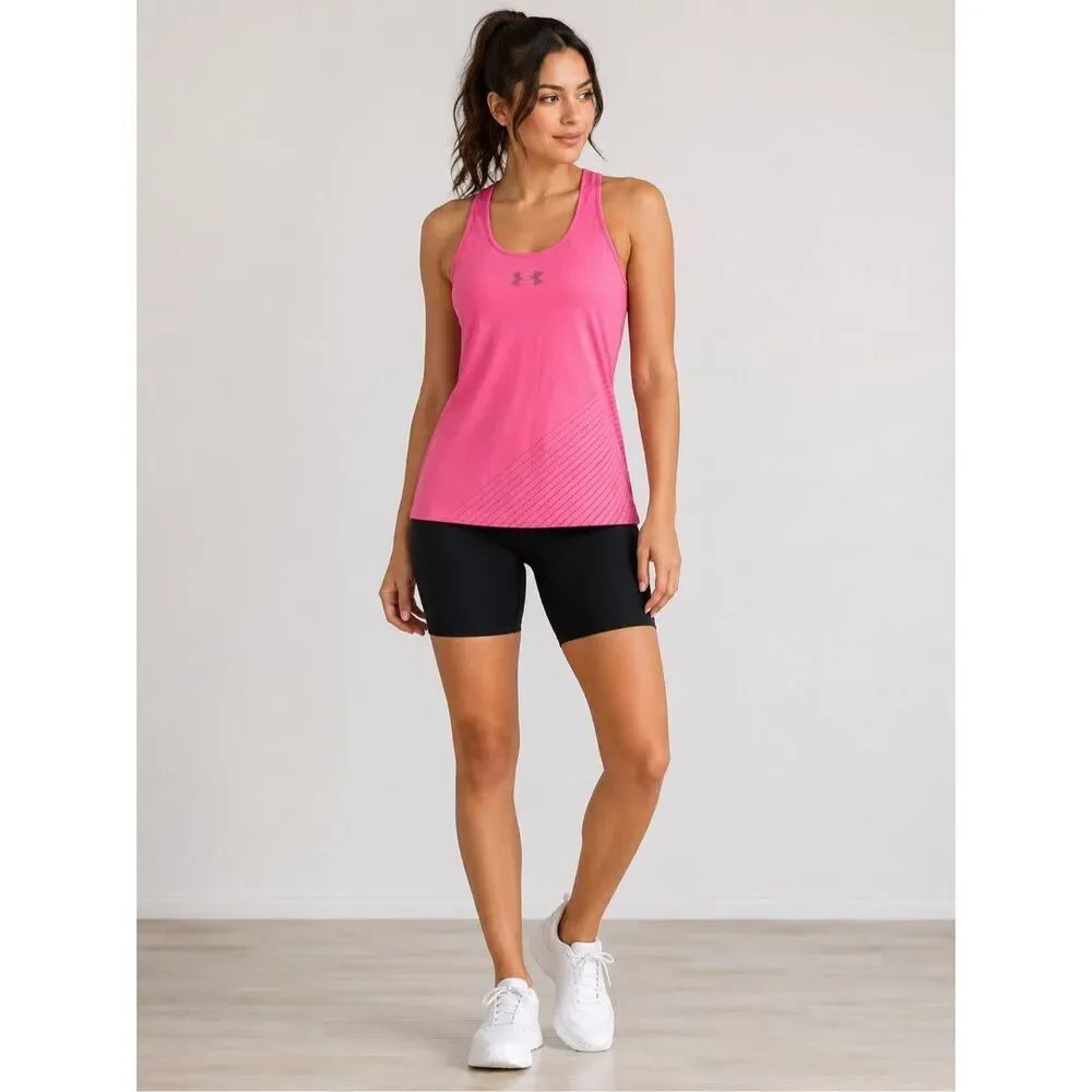 Under Armour Pink HeatGear Racerback Athletic Tank Top Womens XL Running Gym